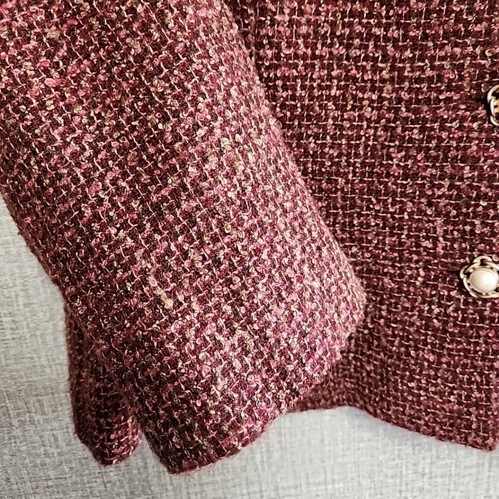Leslie Fay Vintage Red Pink Maroon Tweed Blazer Jacket Pearl Buttons Wool Bld 18 - Picture 7 of 13